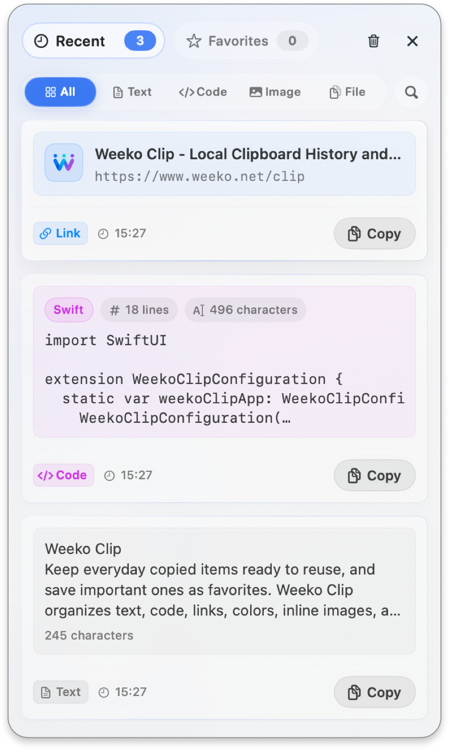 Weeko Clip Lista de recientes