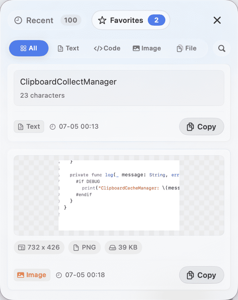 A local-first clipboard history for Mac favorites panel
